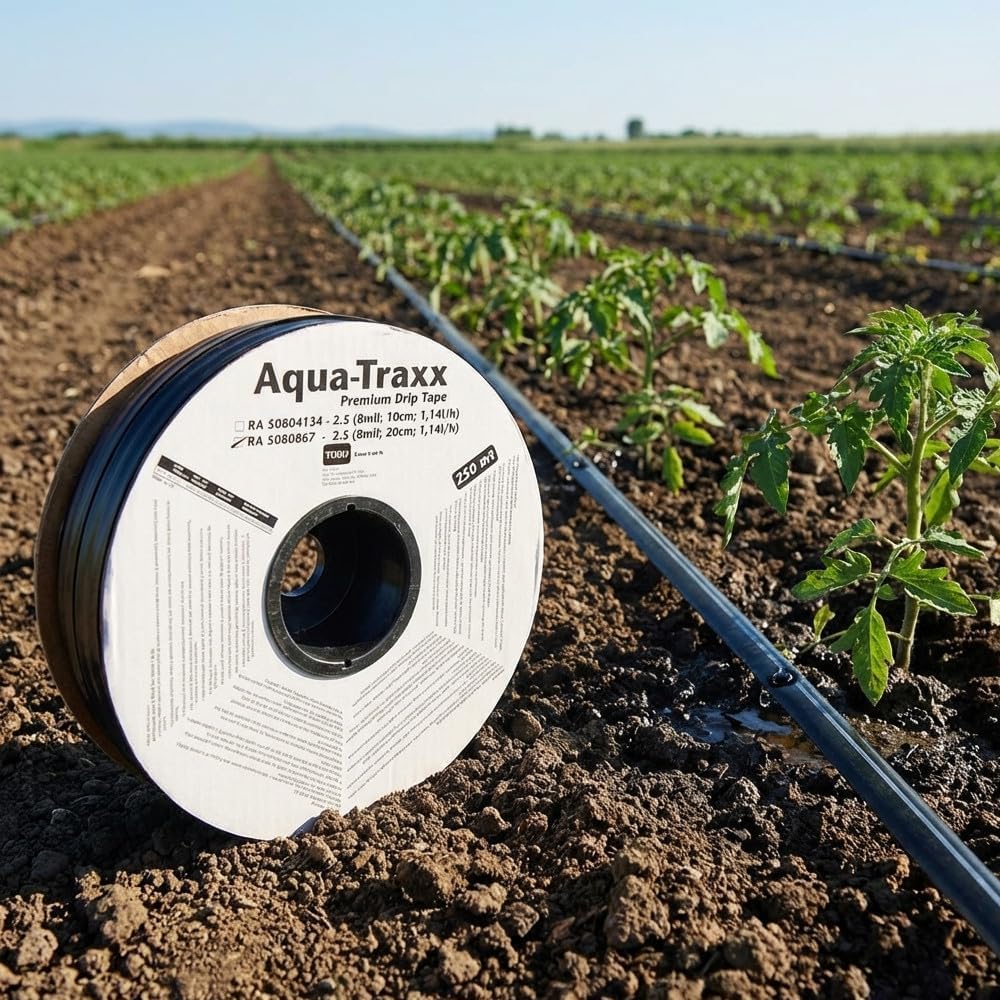 Suinga Cinta de Riego por Goteo 16mm Plana | Rollo de 250 metros | Goteros integrados a 20 cm | Ideal para Cultivos en Hilera, Huertos y agricultura | Sistema de Riego Eficiente