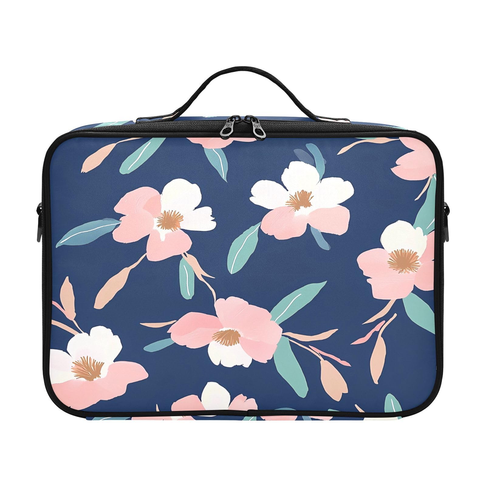 zyrtty Travel Makeup Train Case Pink Flower Pattern Cosmetic Organizer Portable Storage Bag with Adjustable Dividers for Cosmetics Brushes Toiletry Jewelry Digital Accessories