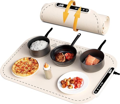 Vista 10 de Magic Mill Tapete de calentamiento para alimentos – Bandeja de calentamiento eléctrica XL premium, 3 niveles de temperatura, superficie de silicona