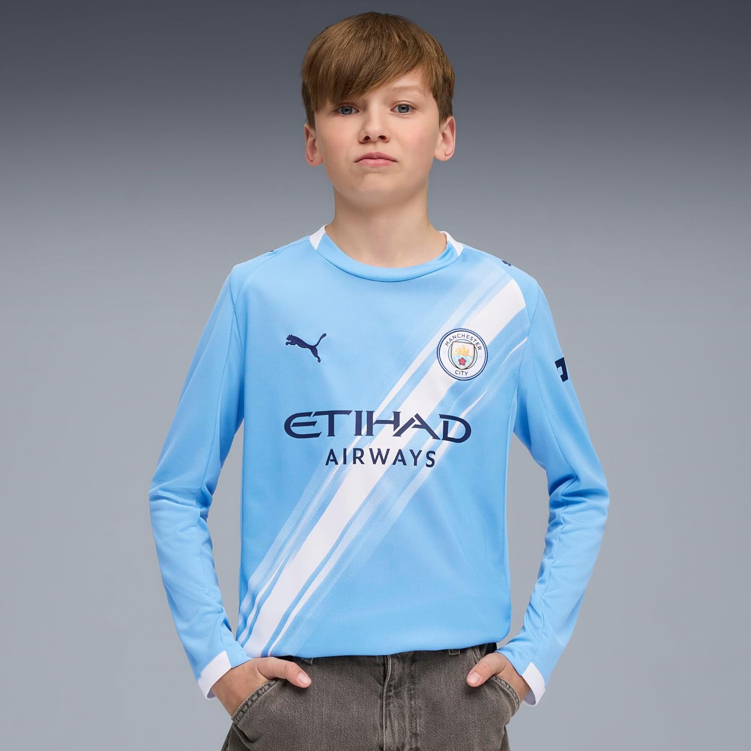 Manchester City FC Kids 2025/26 Long-Sleeve Home Soccer Jersey - Team Light Blue - Image 2
