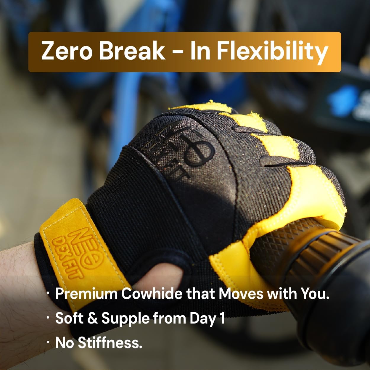 DEX FIT MG210P Mechanic Work Gloves, Waterproof Cowhide Leather Palm, Breathable Mesh Back, 3D Ergonomic Fit for Auto Repair, Construction, Gardening; Gold/Black M 1 Pair