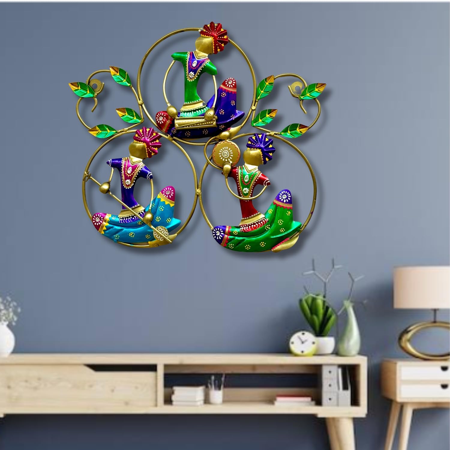 RSN Retro Style Decorative Metal Musician Doll Frame Wall Decor/Wall Hanging for Living Room, Size- 16x15 Inches (3 doll leaf) 3