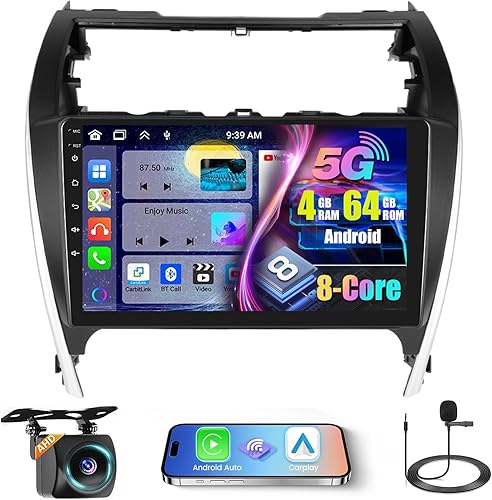 Roinvou Estéreo Android CarPlay 2+64G para Toyota Camry 2012-2014, CarPlay inalámbrico integrado con Android Auto, pantalla táctil de 10.1 pulgadas