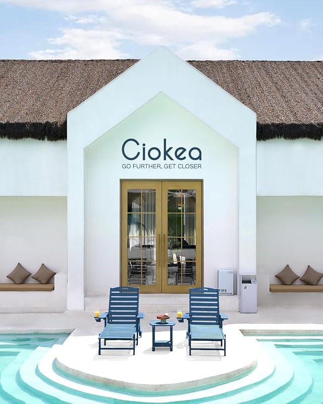 Ciokea Outdoor Chaise Lounge Chair, HDPE Patio Lounge Chair with Wheels image 2