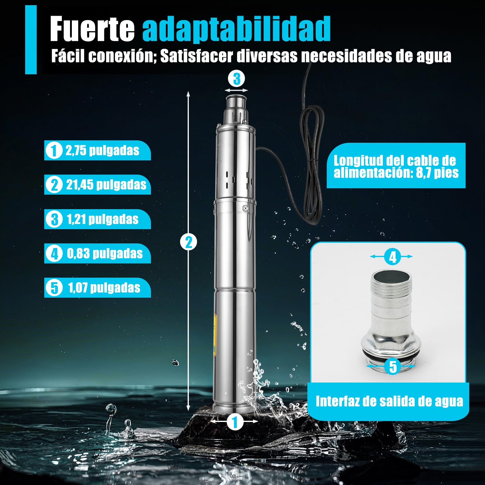 Pompa dell'acqua a energia solare, pompa sommersa per pozzi profondi, 12 V, 24 V, 48 V, pompa per pozzi ad immersione per industria, irrigazione, uso domestico (24 V, 370 W)