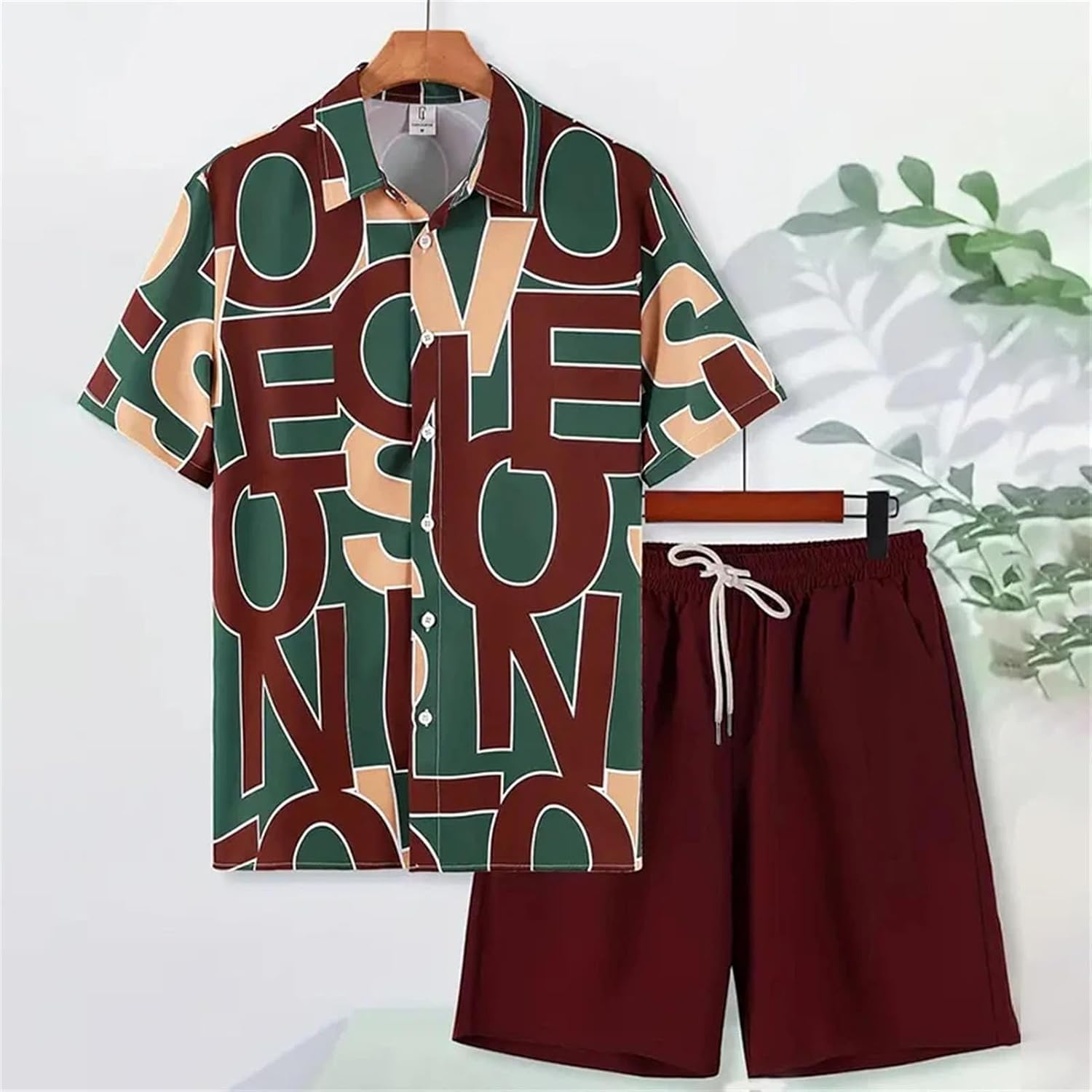 Men's Party Beach Set, Fun Print Short Sleeve & Outdoor Shorts