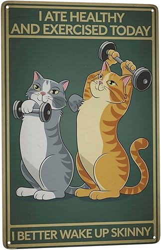 Miniatura 1 de Letrero de lata de gato de fitness de 8 x 12 pulgadas, arte de pared motivacional de metal para gimnasio, estudio de yoga y decoración de habitación