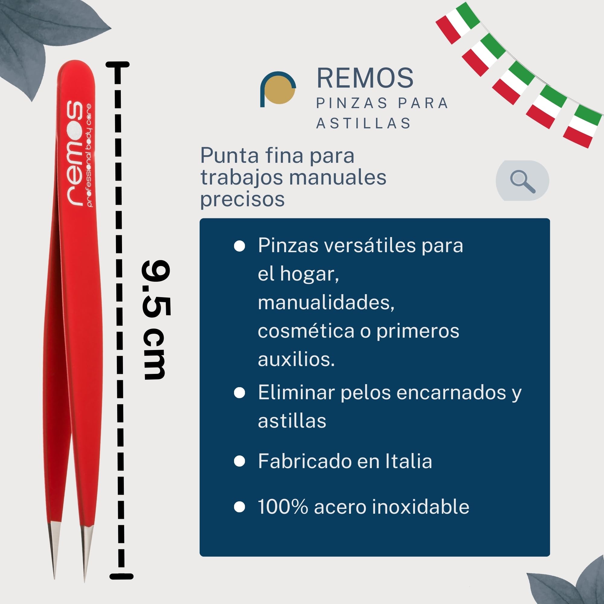 REMOS Pinzas para astillas acero inoxidable 9,5 cm punta fina rojo