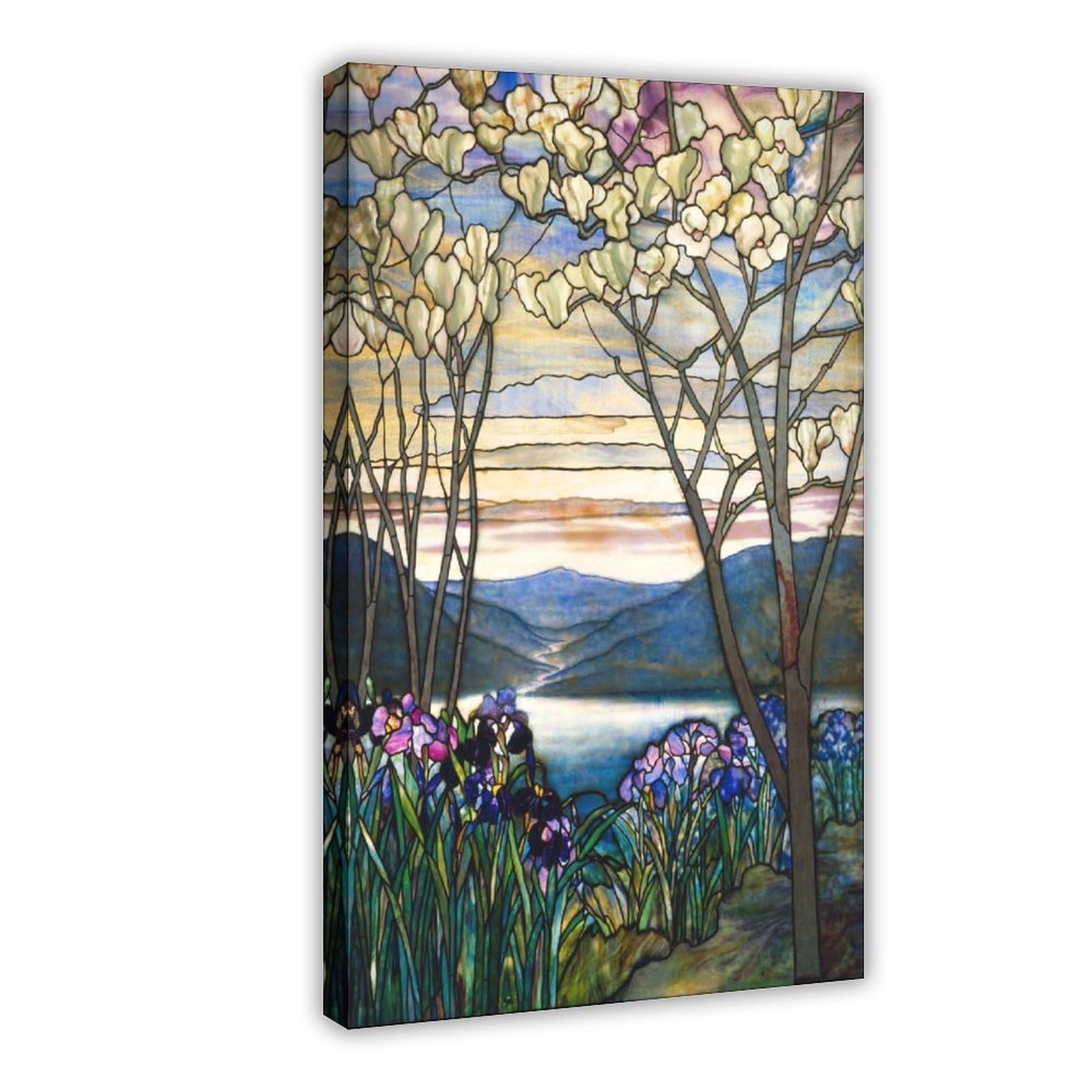 Piank Frame Louis Comfort Tiffany - Magnolias And Irises 1905 Canvas Art Poster And Wall Art Picture Print Modern Family Bedroom Decor 12X18inch(30X45cm)