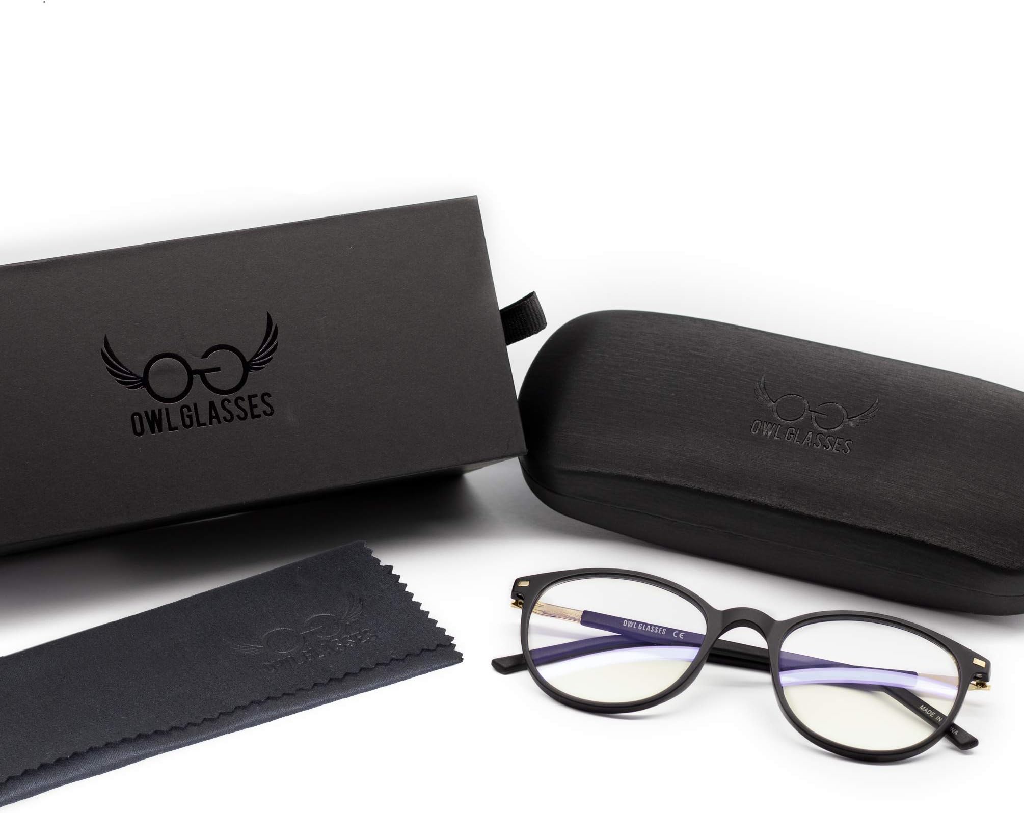 Owl Glasses Blue Light Blocking Eyeglasses - Filters UV400, Digital Eyestrain Relief - Headache, Dry Eyes Reducing Safety Spectacles for Computer, Gaming, Work - Elastic Frame, Clear Lenses, Hard Case