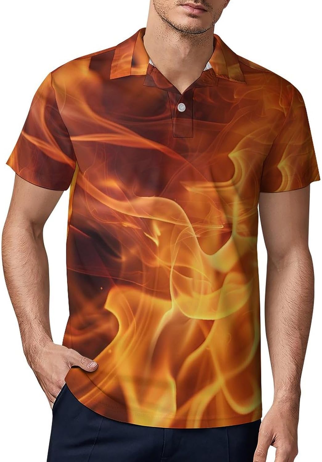 Burning Flames Novelty Men's Short Sleeve Shirt Golf Tennis Shirts Work T-Shirt Sport Tee