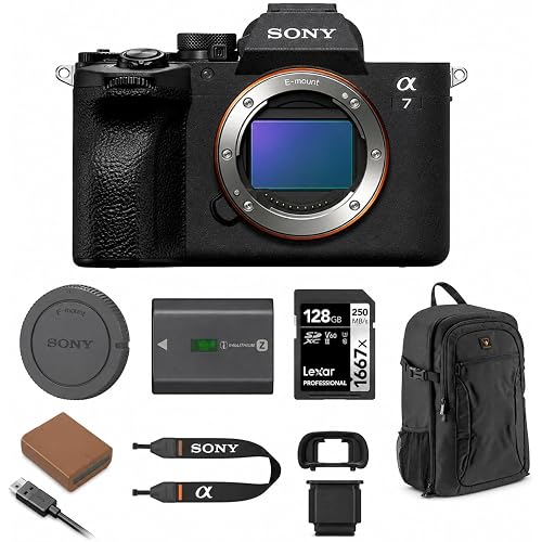 Sony Alpha a7 V Mirrorless Camera, 33MP Partially-Stacked Exmor RS Sensor, BIONZ XR2 Processor, AI Autofocus, 4K 60p 10-Bit Video, Bundle with 128GB SD, Backpack, Extra Battery, Sony 1-Year Warranty