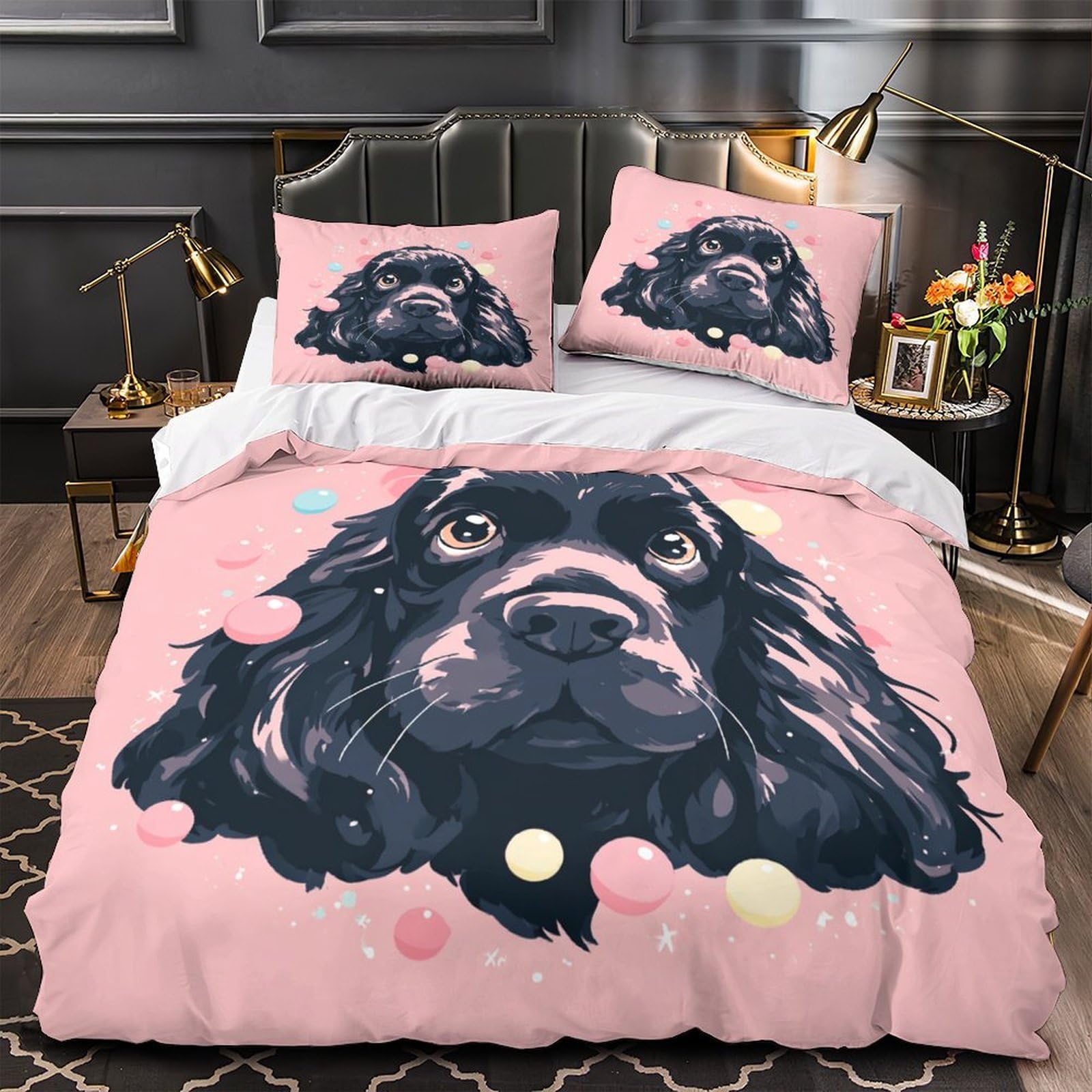 Parure de Lit 3D Cocker Spaniel Housse de Couette Microfibre Super Douce 200x200cm
