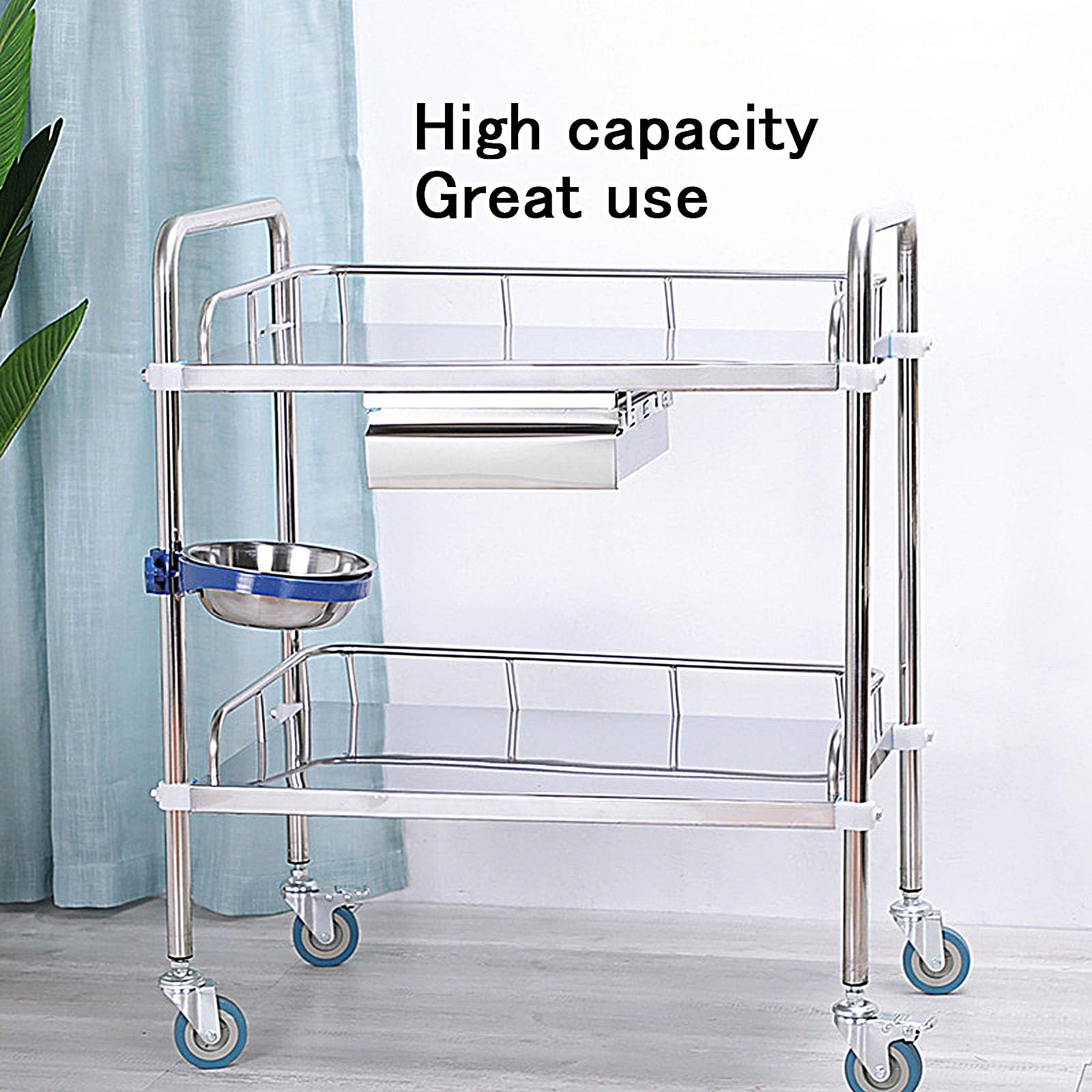 Carrito médico de acero inoxidable con ruedas silenciosas y cajón, carrito de almacenamiento para espacios pequeños, ideal para laboratorio, clínica, cocina, salón, fácil montaje (60 x 40 x 86 cm)