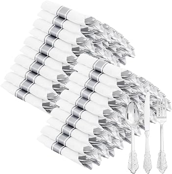 400PCS Pre Rolled Silver Plastic Silverware Sets Fancy for Wedding
