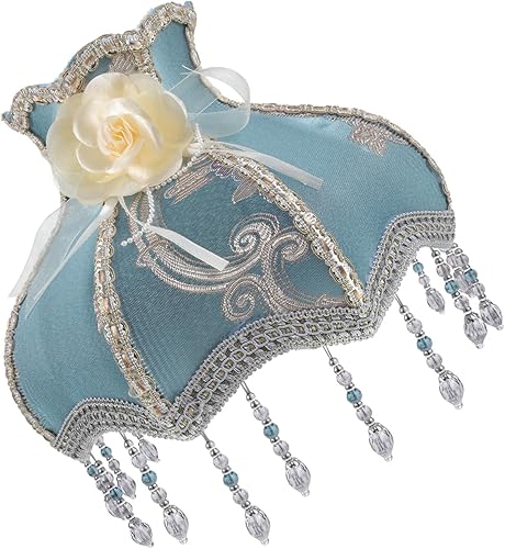 Housoutil Pantalla de lámpara vintage, pantalla victoriana con cuentas de flecos festoneados cúpula cubierta de lámpara de tela europea antigua,