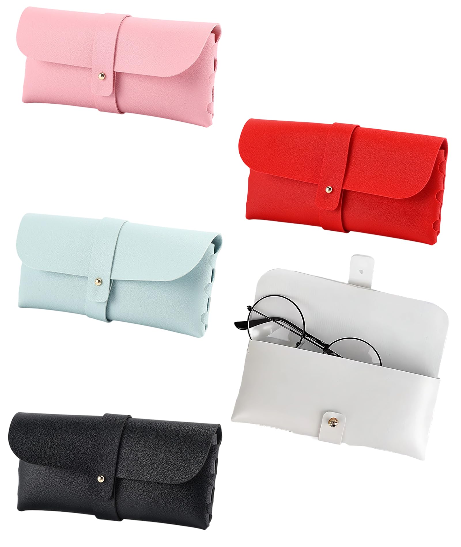 5 PCS Sunglasses Case, Soft Leather Sunglasses Cover, Sunglass Case, Sunglassess Organizer, Portable Travel Glasses Case, Simple Specs Protective Pouch(Five different colors)