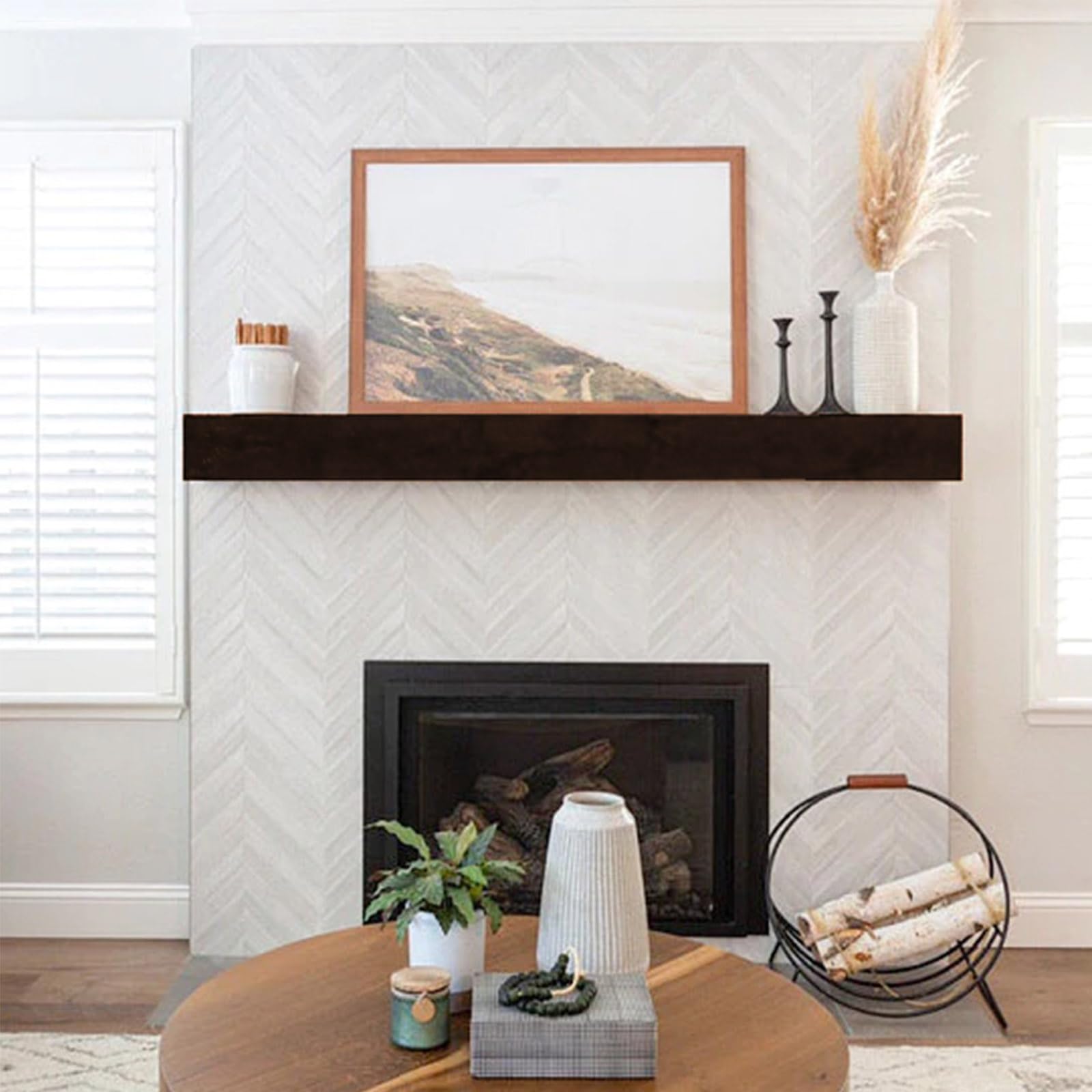 Amazon.com: Hayiodda Fireplace Mantel, 60 Faux Fireplace Mantel, Solid  Wood Floating Mantel Shelf, Wood Mantels for Fireplace, Fireplace Mantel  Decor, 60 L x 9 W x 6 H, Black : Home u0026