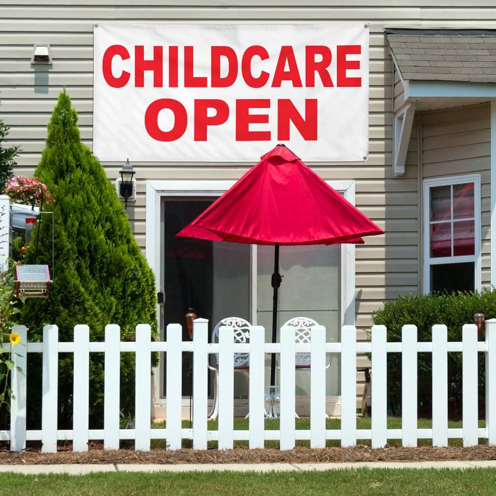 Vinyl Banner Multiple Sizes Childcare Open Red Health Care Outdoor Weatherproof Industrial Yard Signs 4 Grommets 16x40Inches