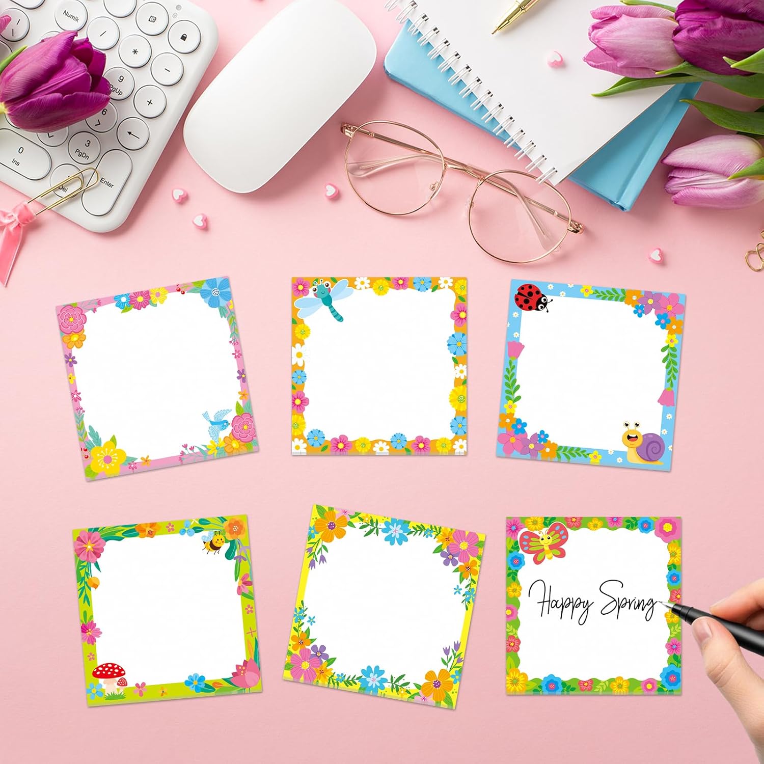 30 Pack 600 Sheets Spring Flower Sticky Notes Floral Notepads Notes for Spring Tea Birthday Party Holiday Appreciation Gift (Spring) - Image 4