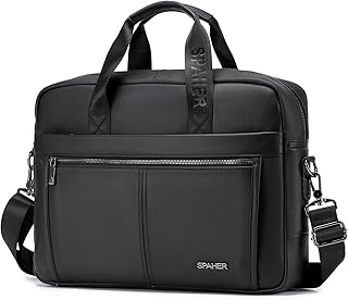 SPAHER Mens Leather Laptop Bag Briefcases for Men 15.6 Inch Leather Briefcase Business Work Laptop Handbag Shoulder Bag Messenger Bag with Removable Strap