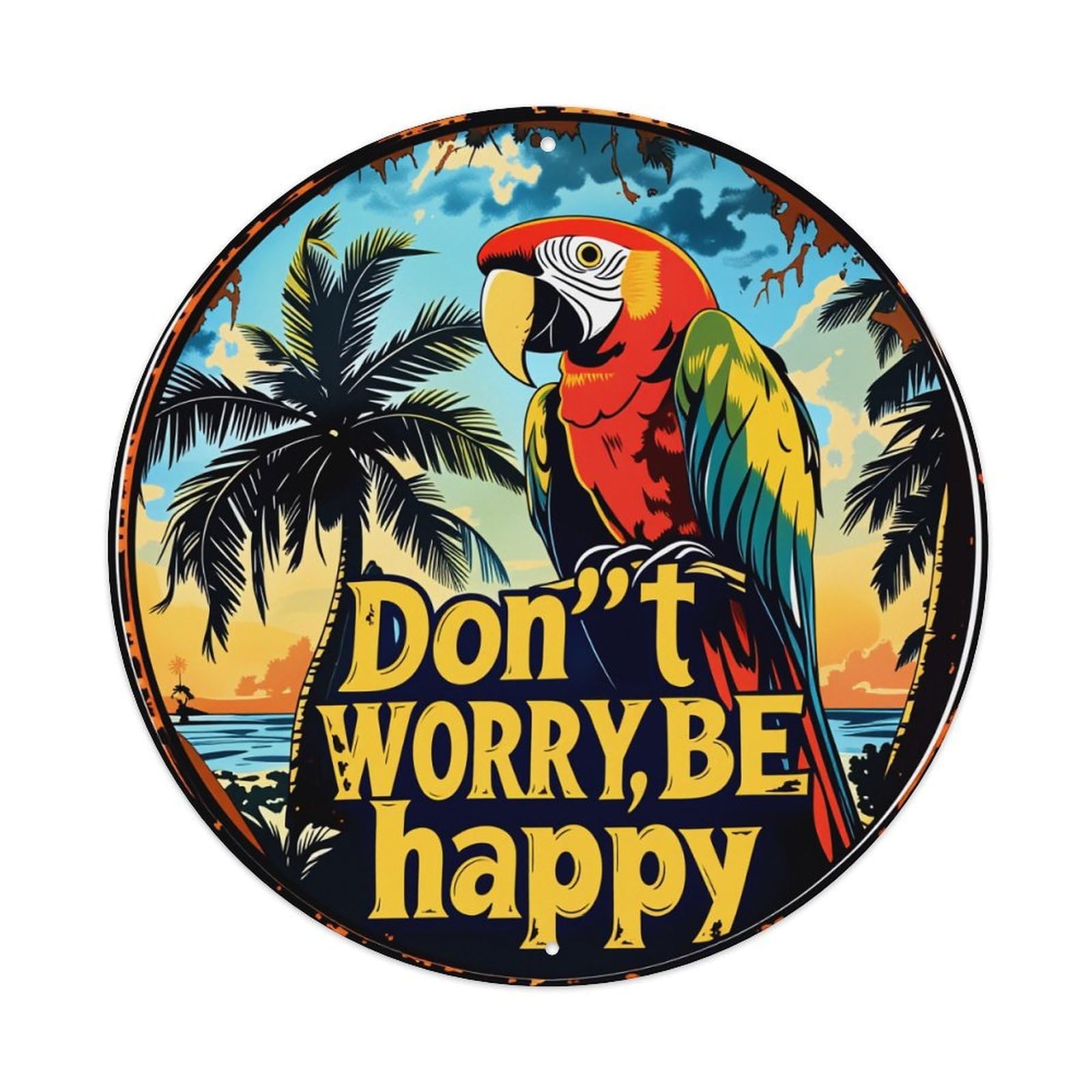Parrot Palm Sunset Sky Text Metal Tin Sign Vintage Garden Bedroom Cafe Bar Man Cave Home Wall Decor Metal Poster 8x8 inches