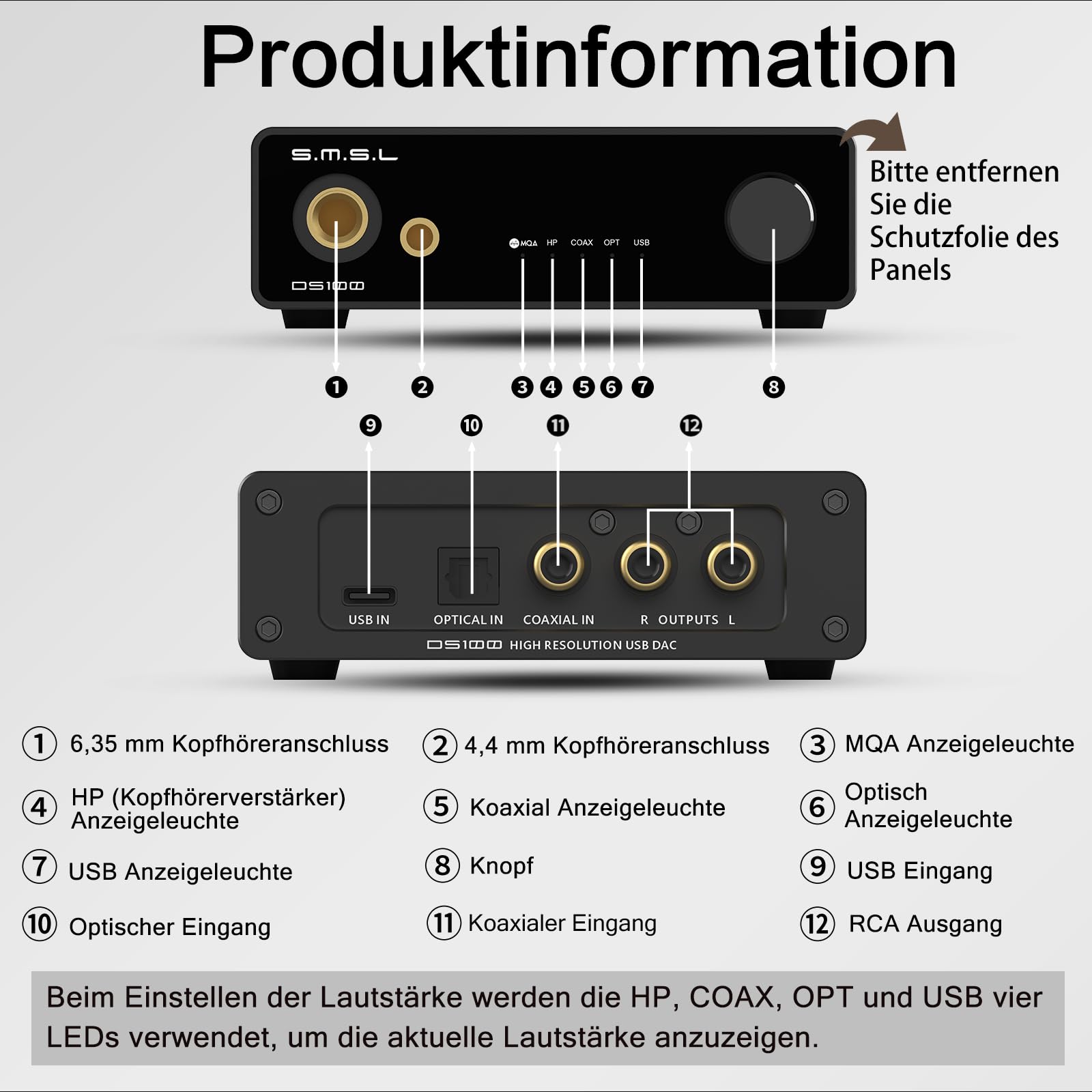 SMSL DS100 USB MQA DAC mit CS43131 Chip 6,35 mm/4,4 mm Kopfhörerverstärker | Unterstützt MQA-CD XMOS XU-316 32 Bit/768 kHz DSD256 USB/optischer/koaxialer Eingang Mini USB DAC Für Heim-Audio/PC/Telefon