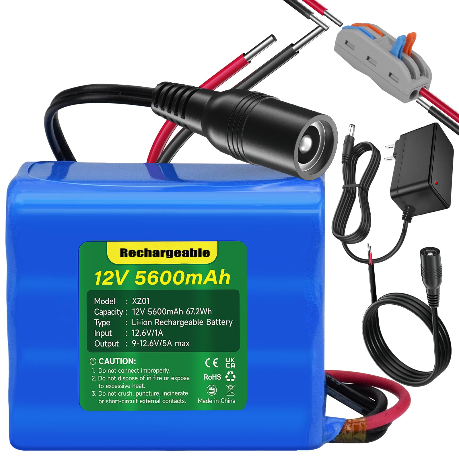 Mspalocell 12V Rechargeable Li-ion Battery 5600mAh Compatible with 12V Devices RC Car,LED Strip,DIY,Electronic Organ,Optical Network Unit,CCTV Camera