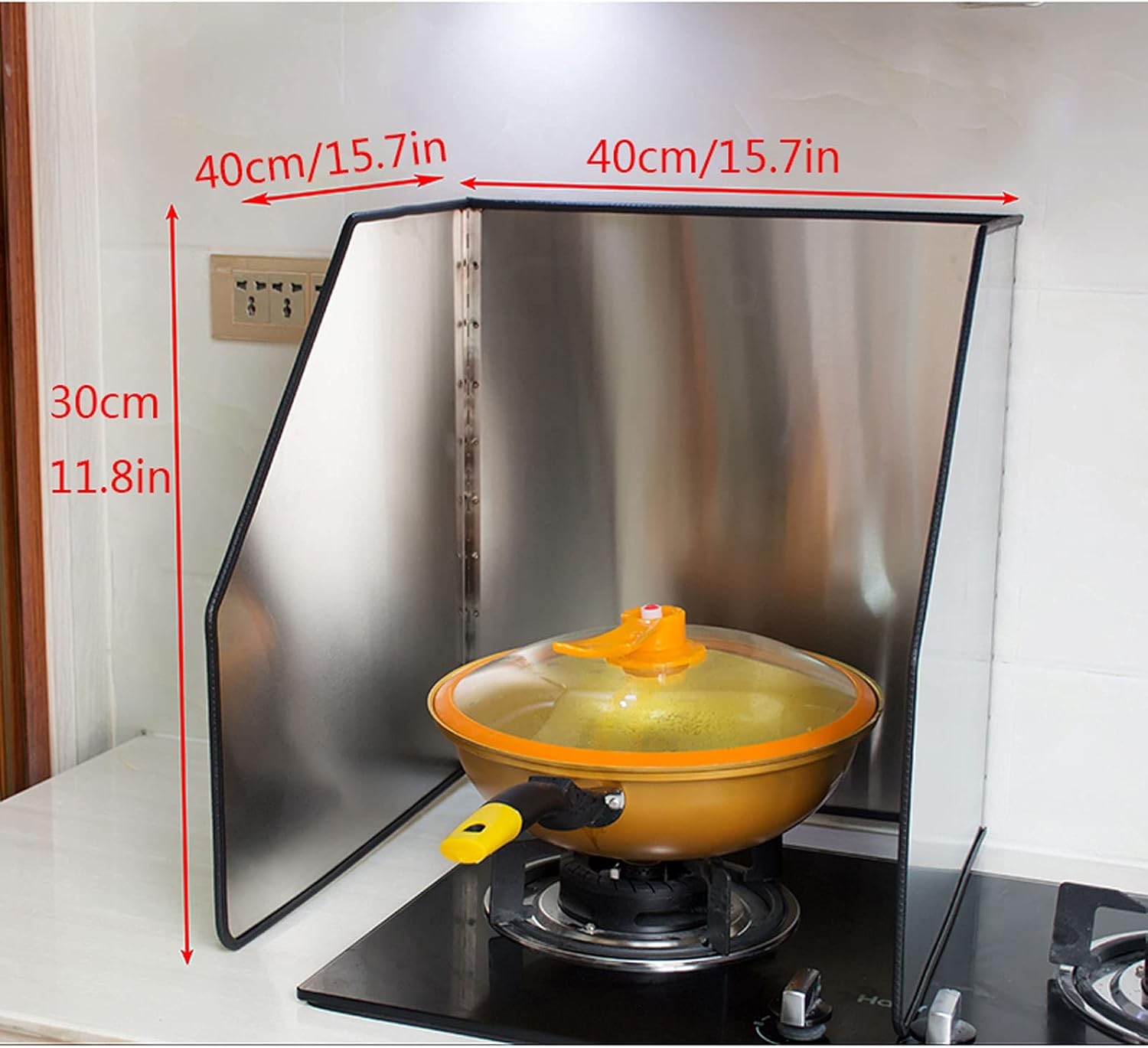 Guard Oil Barrier 3 Sided Splatter Guard Cover Grease Shield Oil Splash Insulation Board Kitchen Cooking Frying Pan Anti Splatter Shield Guard Sided Splash Guard (Size : 40 * 40 * 30cm)