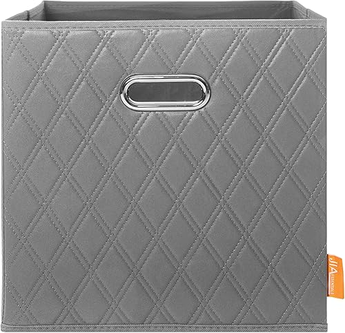 Miniatura 3 de Juego de cuatro cubos de almacenamiento grandes de piel sintética con patrón de diamante gris de 13 pulgadas con asas dobles para sala de estar