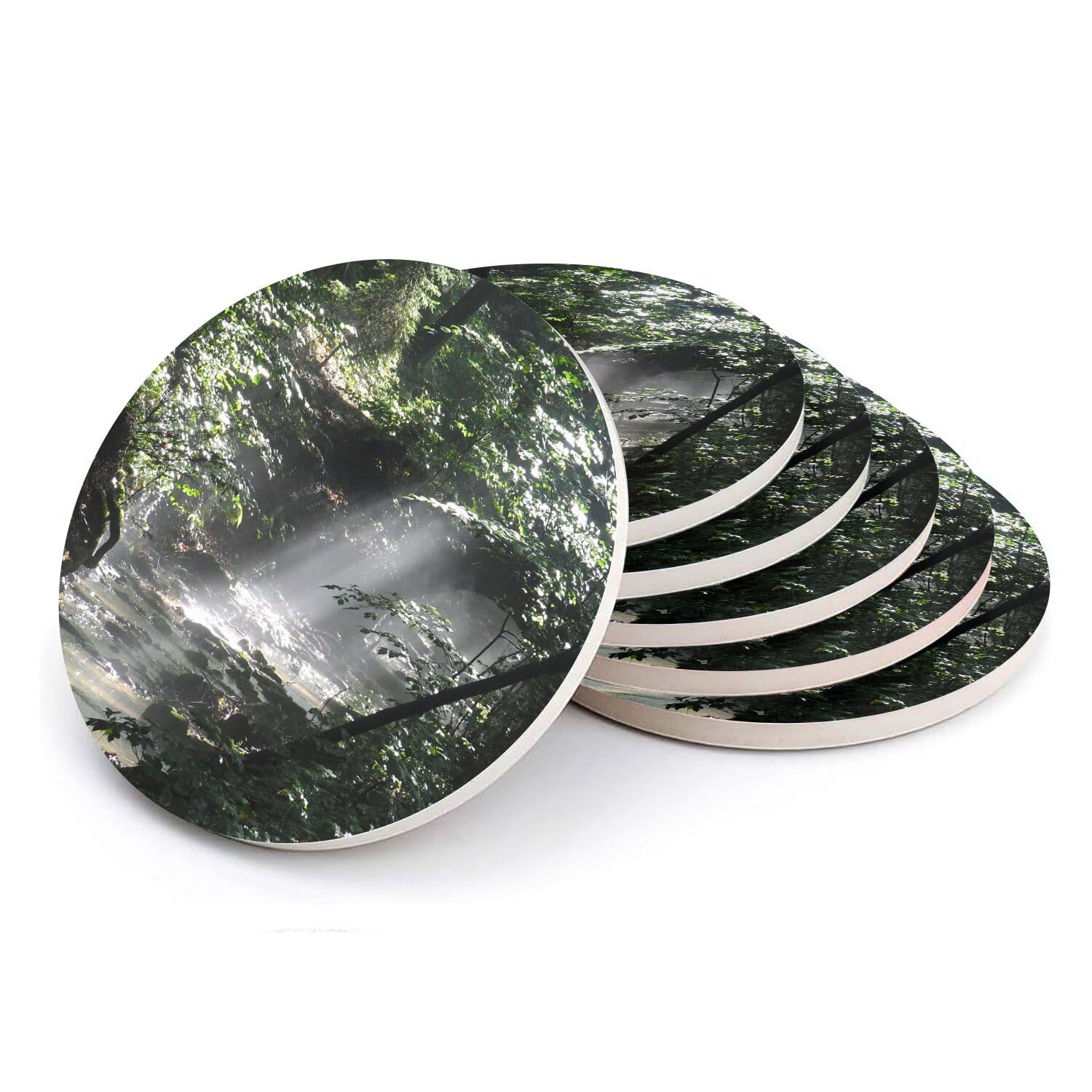 Sous-verre en céramique élégants, lot de 6 dessous de verre nature forêt et soleil