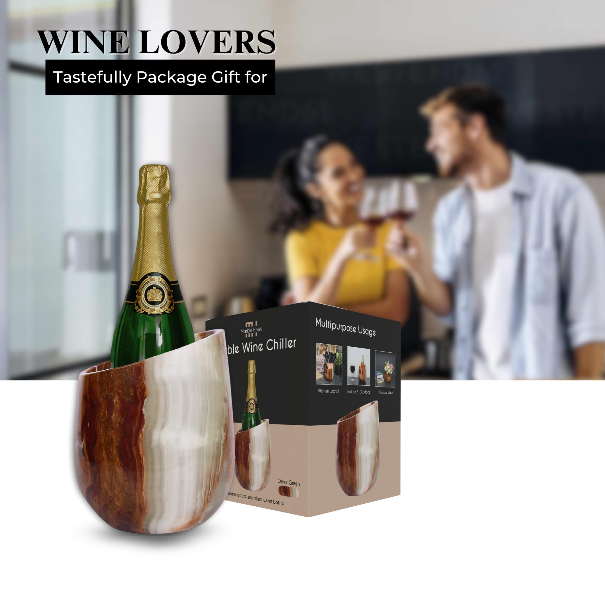 Enfriador de vino de mármol, cubo enfriador de vino de alta calidad, perfecto para botellas de vino, mantiene tu enfriador de champán y seguro, sostiene fácilmente botellas de 750 ml,