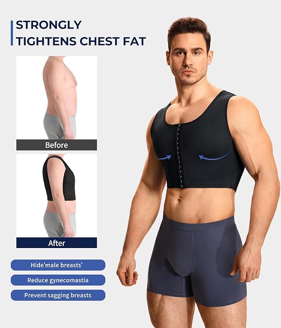 TAILONG Mens Compression Corset Vest Hide Gynecomastia Chest Binder Tank Top Faja para Hombre