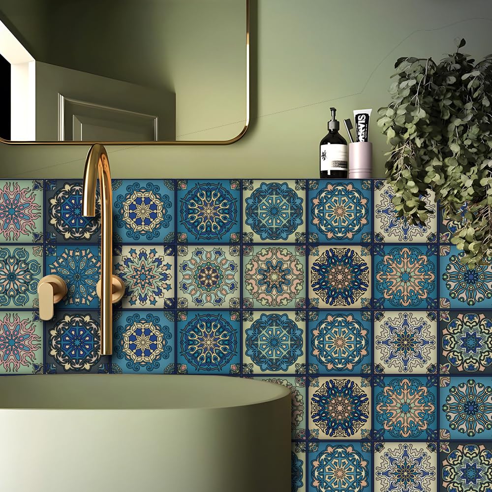 25pc Tile Stickers,Retro Traditional Wall Tile Transfers Stickers Self-Adhesive Peel and Stick Waterproof Kitchen Bathroom DIY Backsplash (6x6in,15x15cm) - Image 5