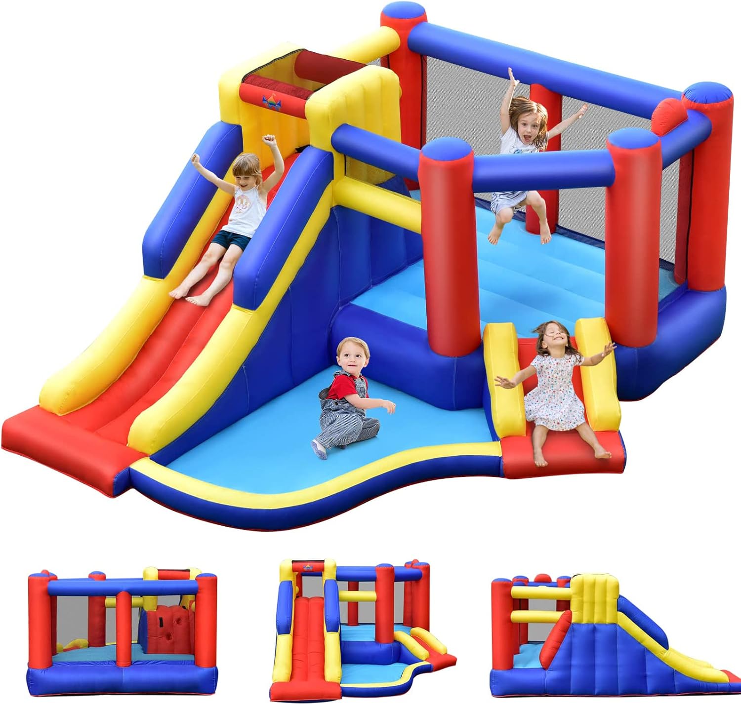 COSTWAY Château Gonflable 6-en-1 356x330x220CM Avec Toboggans Trampoline Panier De Basket Sac De Transport Thème Ferme 3-10 Ans (Sans Souffleur) 16 COSTWAY Château Gonflable 6-en-1 356x330x220CM Avec Toboggans Trampoline Panier De Basket Sac De Transport Thème Ferme 3-10 Ans (Sans Souffleur) -Pas Cher Clair Jardin Magasin