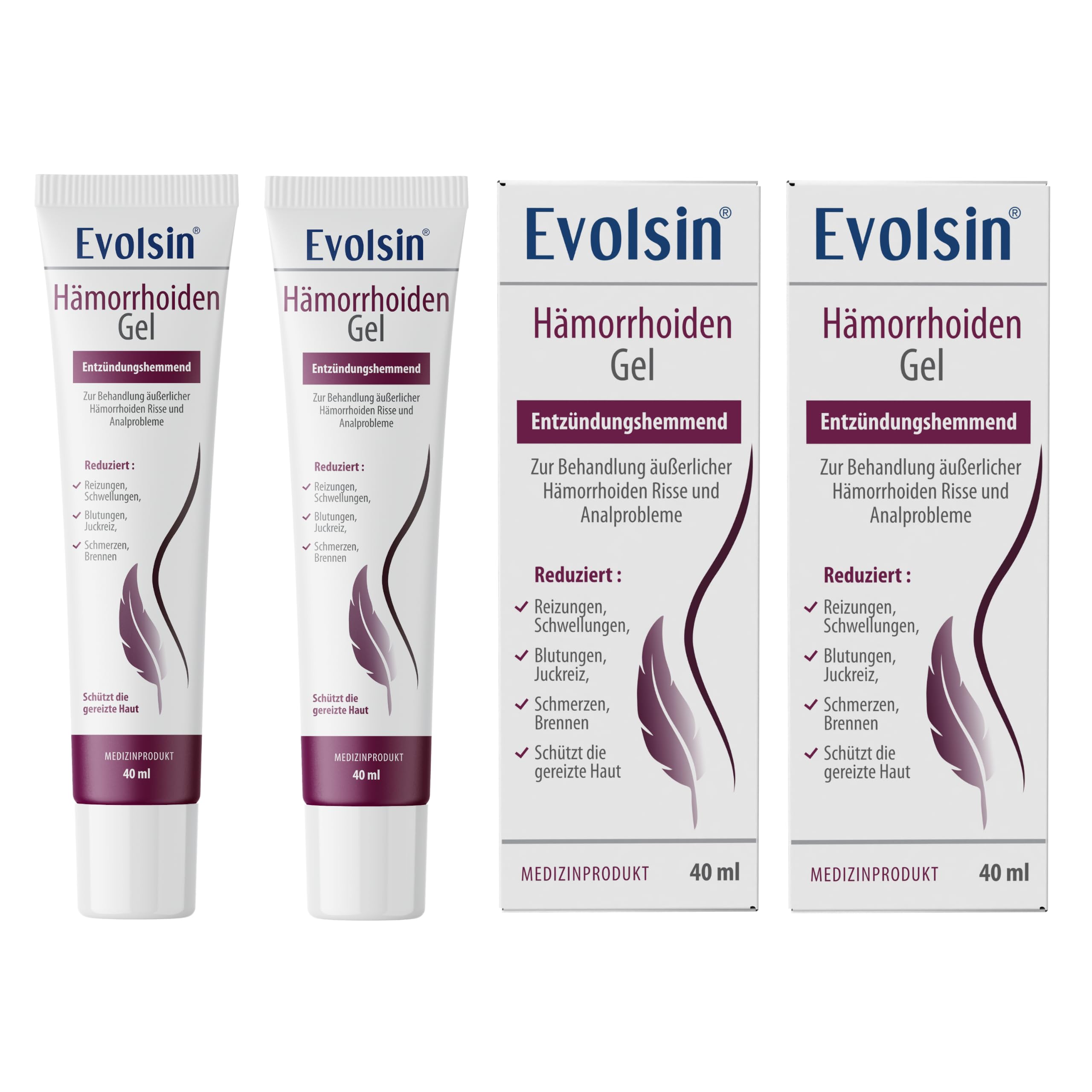 Evolsin® Hämorrhoiden Gel Doppelpack (2x40ml) – schützendes Gel bei Hämorrhoiden und Analfissuren – Medizinprodukt - Hämorrhoiden Salbe