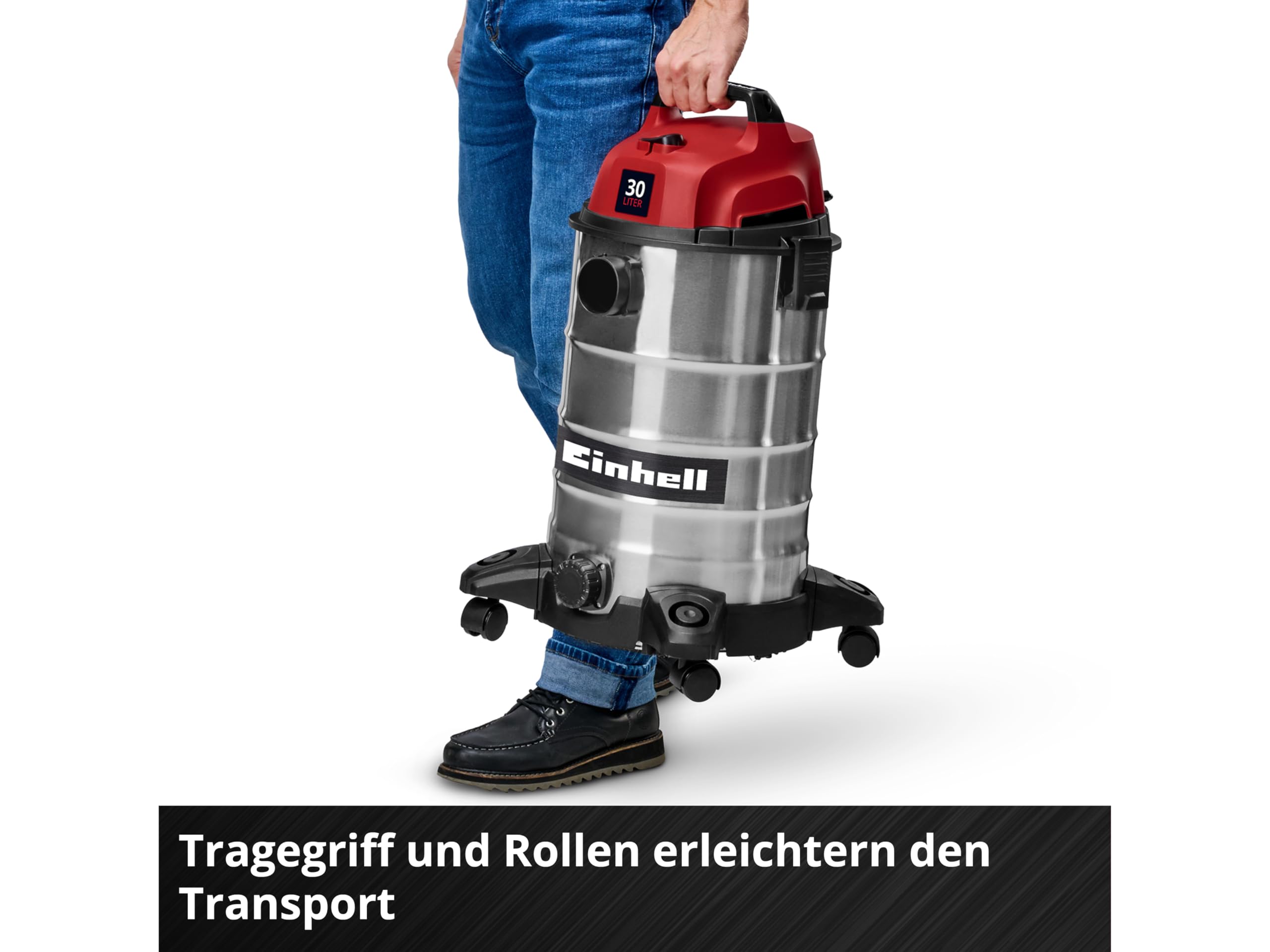 Einhell TC-VC 3055 S odkurzacz na sucho i na mokro (950 W, moc ssania 190 mbar, zbiornik ze stali nierdzewnej 20 l, rolki, uchwyt na akcesoria, w tym różne filtry i dysze)