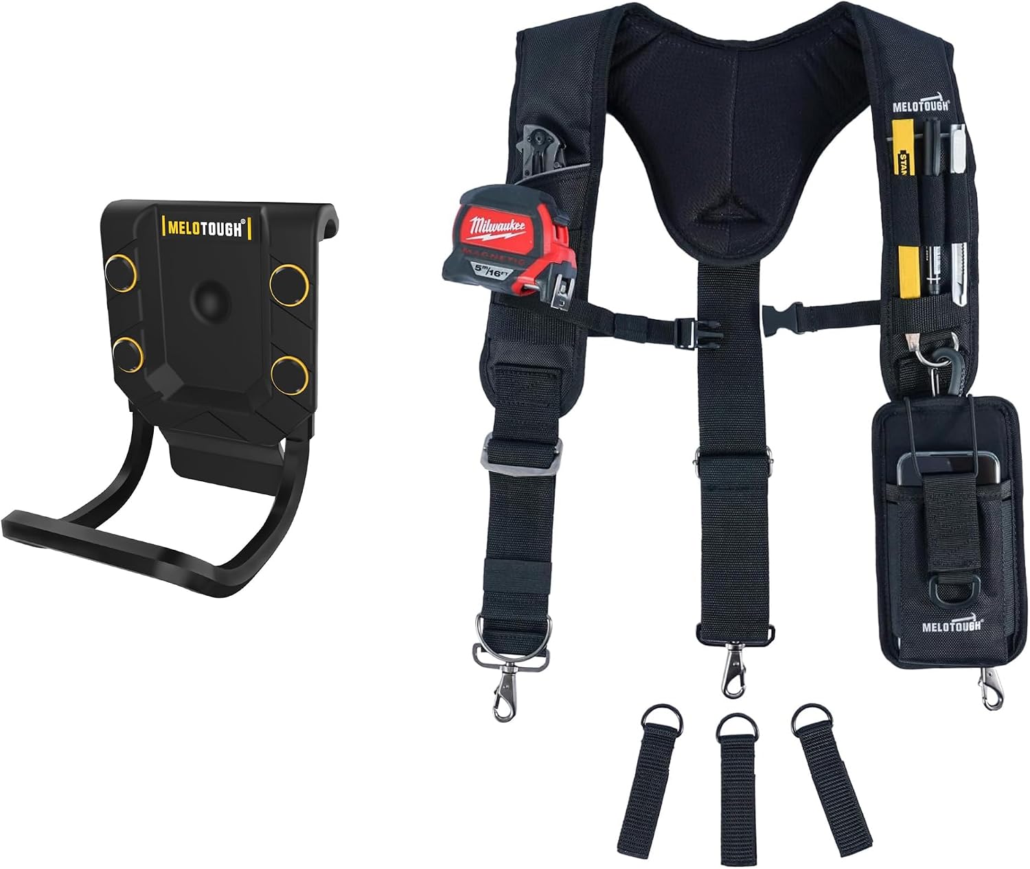 MELOTOUGH Hammer Holder for Belt, Hammer Loop + 1PCS Tool Belt Suspenders Work Belt Suspenders for Men Big and Tall Construction