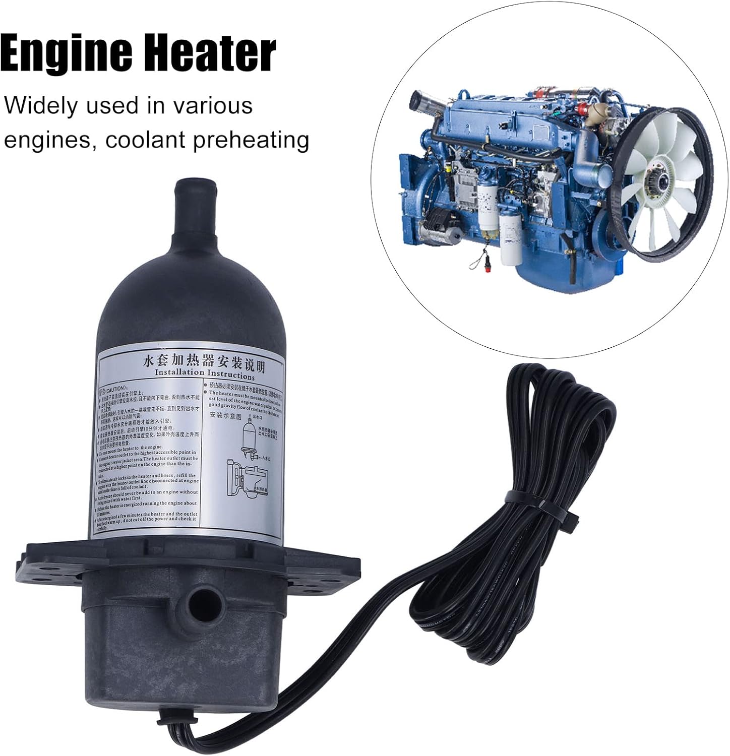 Engine Heater Self Circulation Start Coolant Pre Heater Thermostat Stable and Durable for Generator 1500W 120V