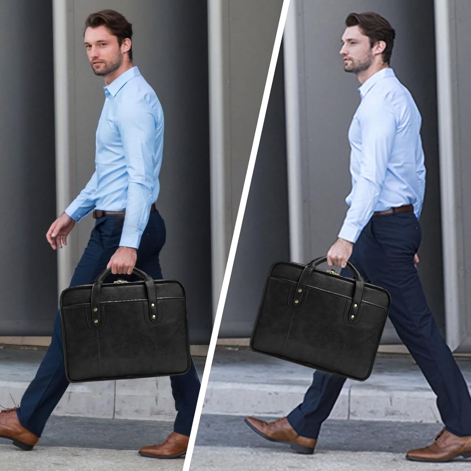 Bosidu Leather Briefcases for Men 15.6 Inch Business Computer Bag Laptop Bag for Men Water Resistance Travel Messenger Bag | Leather, 15.6 Inch, Business, Water Resistance, Travel - Image 2