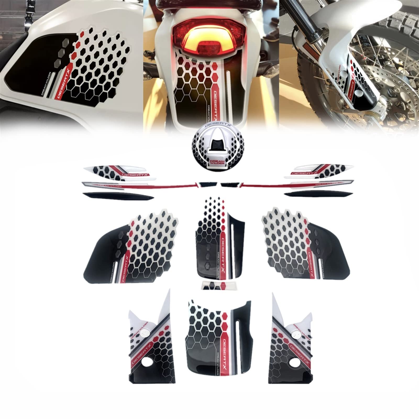 Autocollant handguard et réservoir 3D pour Ducati Desert X kit déco de protection premium