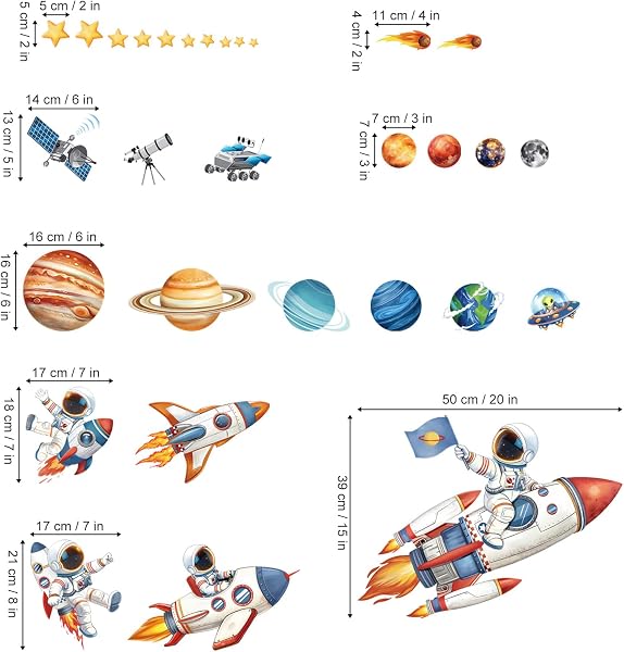 decalmile Stickers Muraux Grand Fusée Astronaute Autocollant Mural Espace Planète Étoiles Solaire Système Décoration Murale Chambre Salle de Jeux Bébé Pépinière - 4