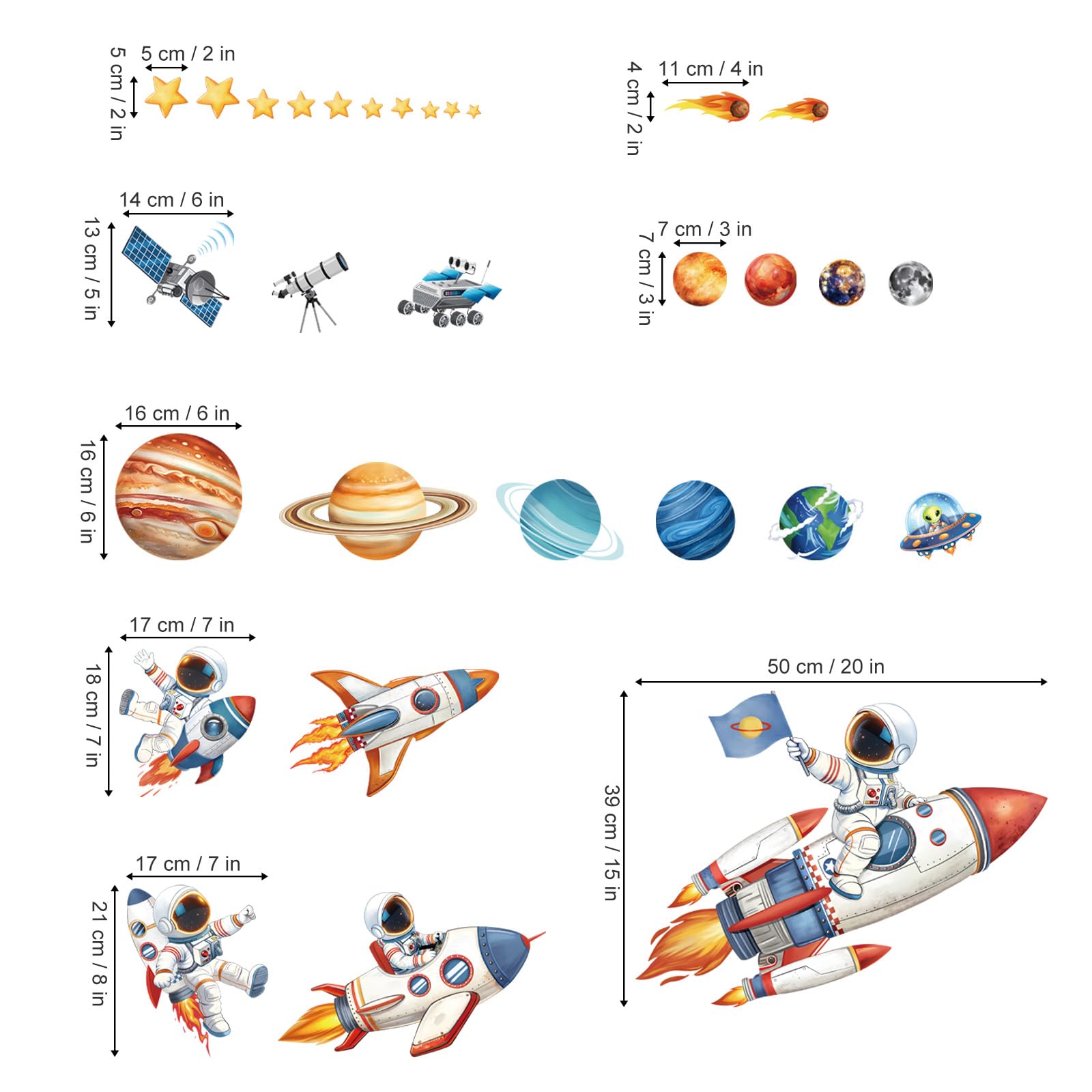 decalmile Stickers Muraux Grand Fusée Astronaute Autocollant Mural Espace Planète Étoiles Solaire Système Décoration Murale Chambre Salle de Jeux Bébé Pépinière - 4