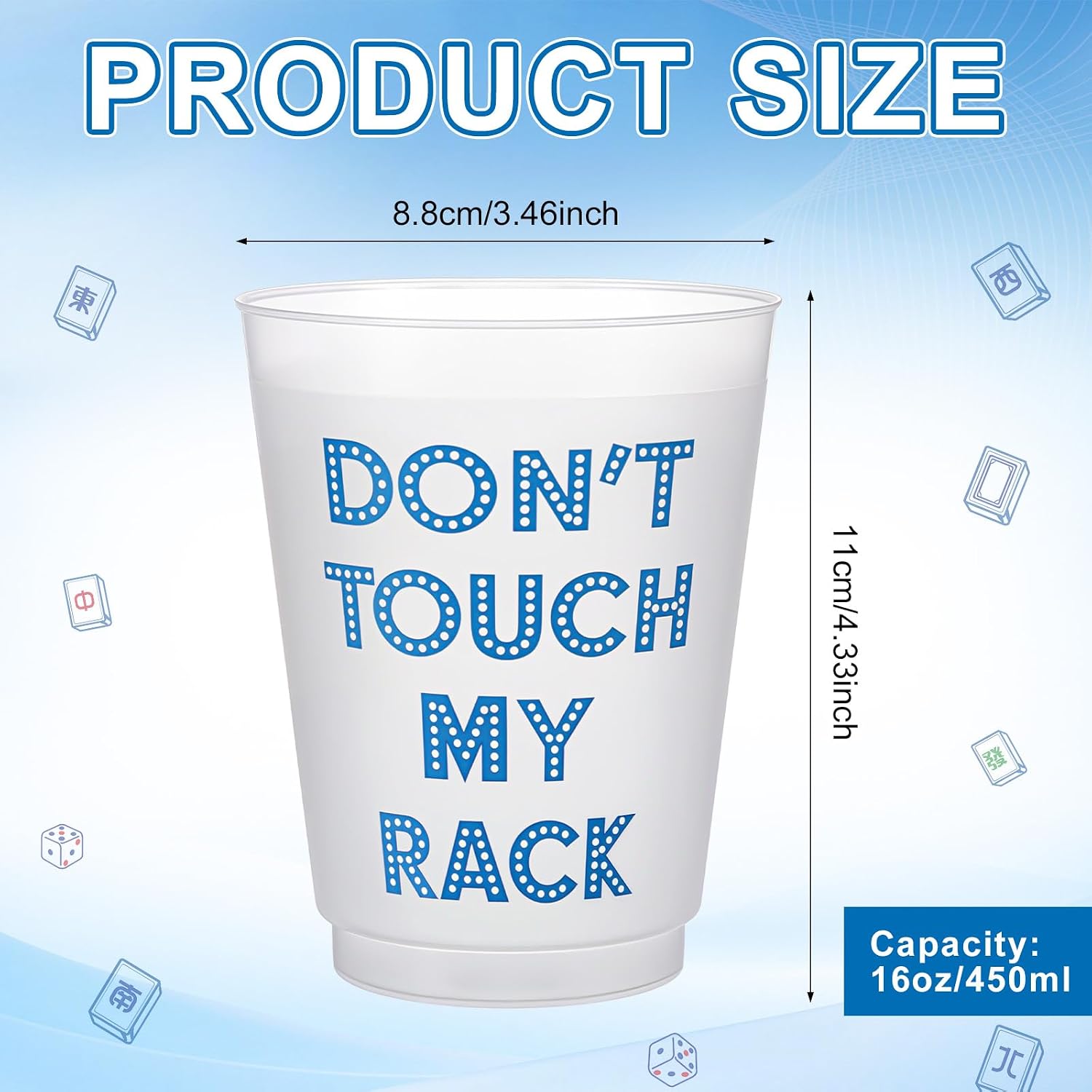 Vesici 48 Pcs Mahjong Cups Don't Touch My Rack 16 oz Reusable Mahjong Frosted Plastic Cups for Mah Jong Party Supplies Game Night Funny Cup Gifts Birthday Celebration (Turquoise Blue) image 2