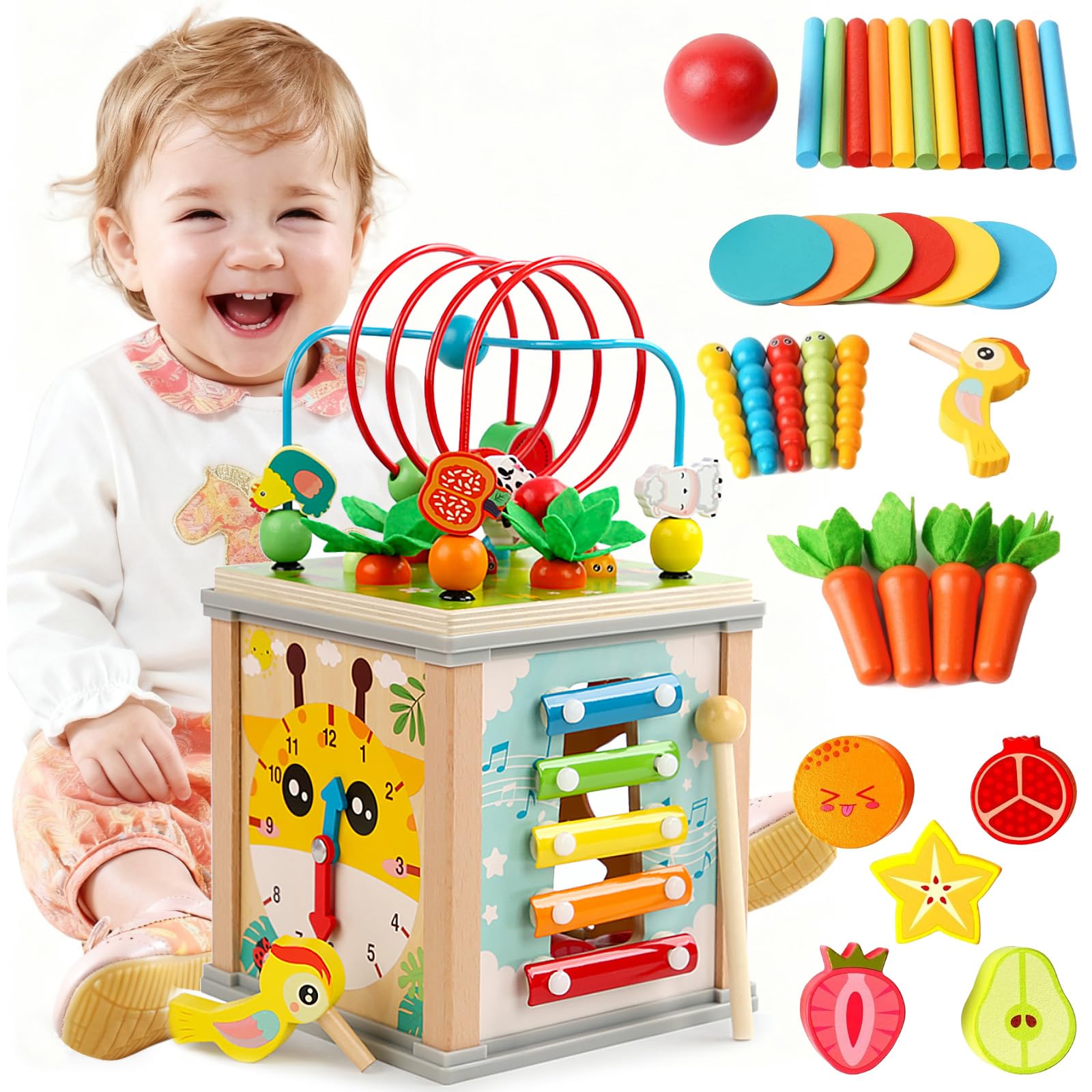 lemonsea Juguetes Montessori 10 en 1 para Bebés, Clasificador de Formas Sensoriales, Juguetes Educativos Preescolares para Niños y Niñas,Aprenda Colores Música Jardinería y Habilidades Motoras Finas