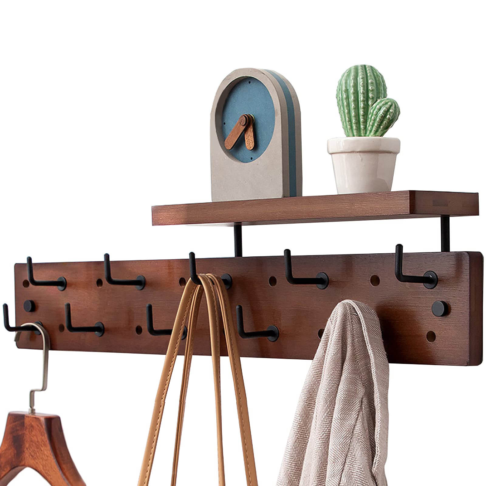 WEBI Garderobenleiste,Garderobenhaken mit 5 Haken,Wandgarderobe Holz,Kleiderhaken Wand,Hakenleiste Garderobe,Jackenhalter Wand für Mäntel,Jacken,Schwarz