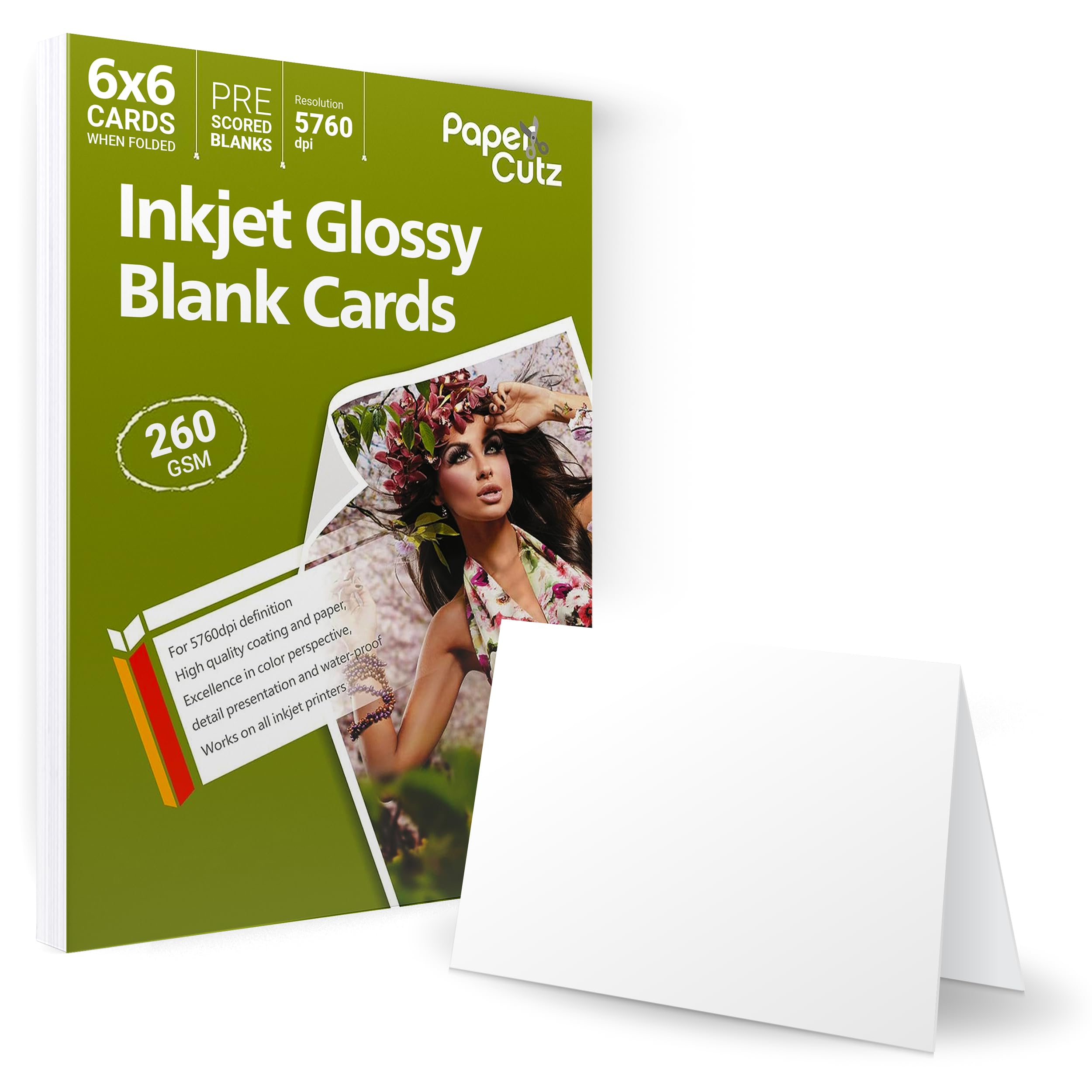 PAPERCUTZ 6x6 White Blank Cards (260 GSM) (200 Cards), High Gloss Folding Greeting Cards, White Blank Cards for Inkjet Printing, Eco-friendly, Universal for all Inkjet Printers, 6" X 6" Cards — image 1