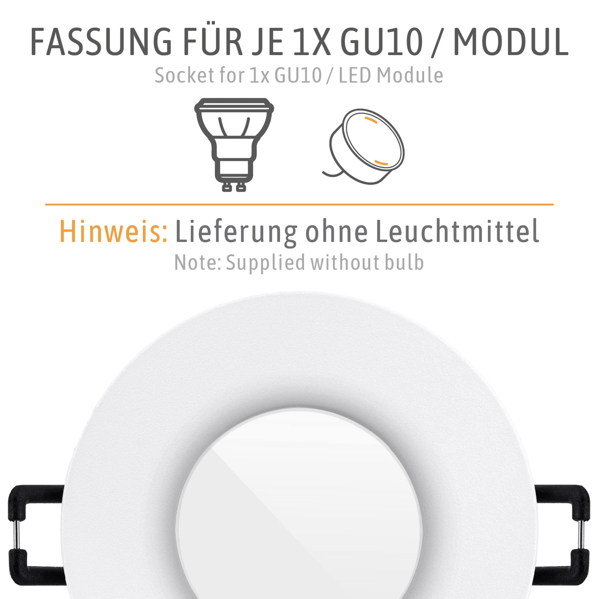 SSC-LUXon BEDA - Faretti da incasso per bagno, 6 pezzi, rotondi, bianchi, IP65, per GU10 | Sei faretti da soffitto rotondi bianchi per bagno, doccia e esterni, impermeabilità IP65, per GU10 o modulo (senza lampadina)