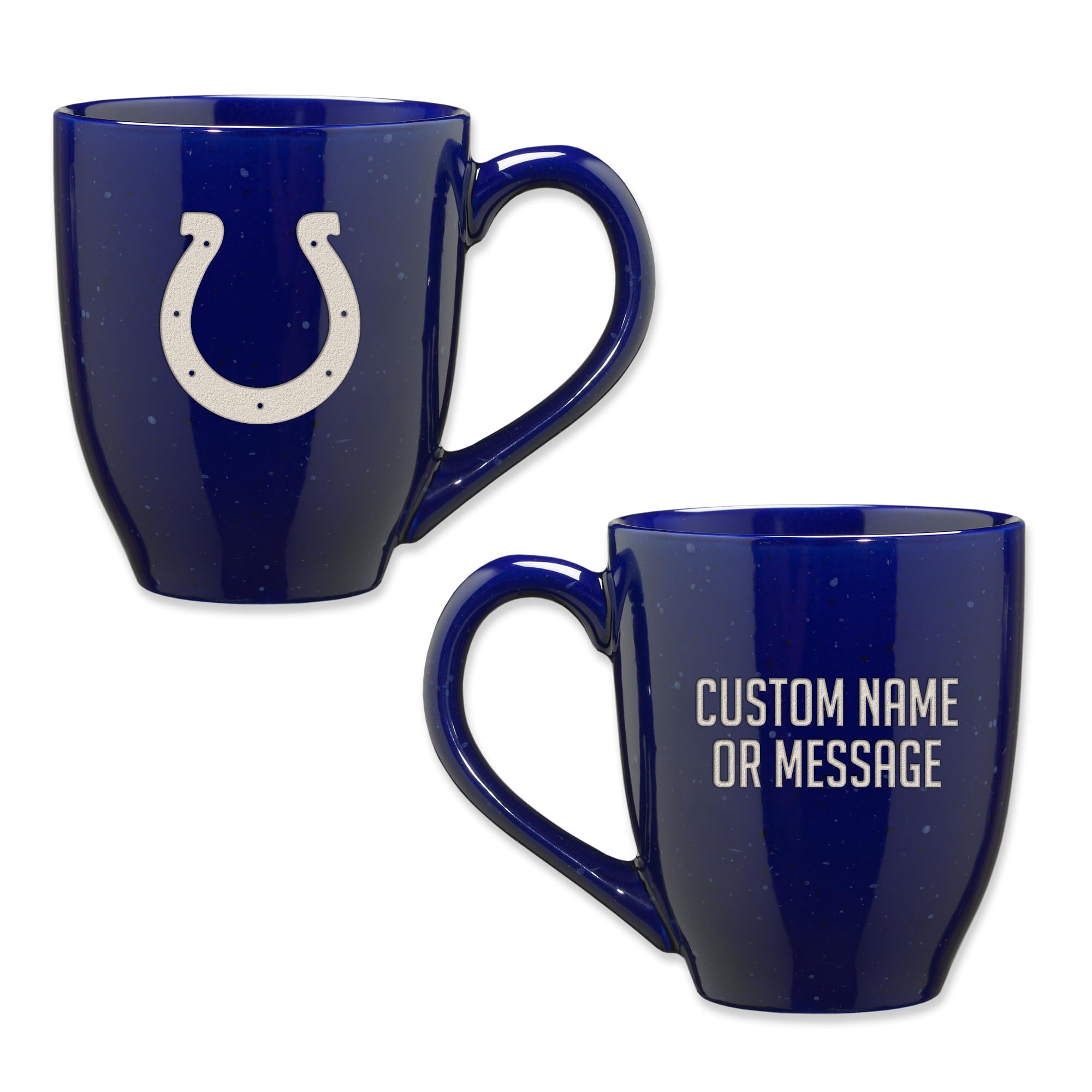 Rico Industries NFL Football Indianapolis Colts Royal Blue Personalized 16 oz Team Color Laser Engraved Speckled Ceramic Coffee Mug