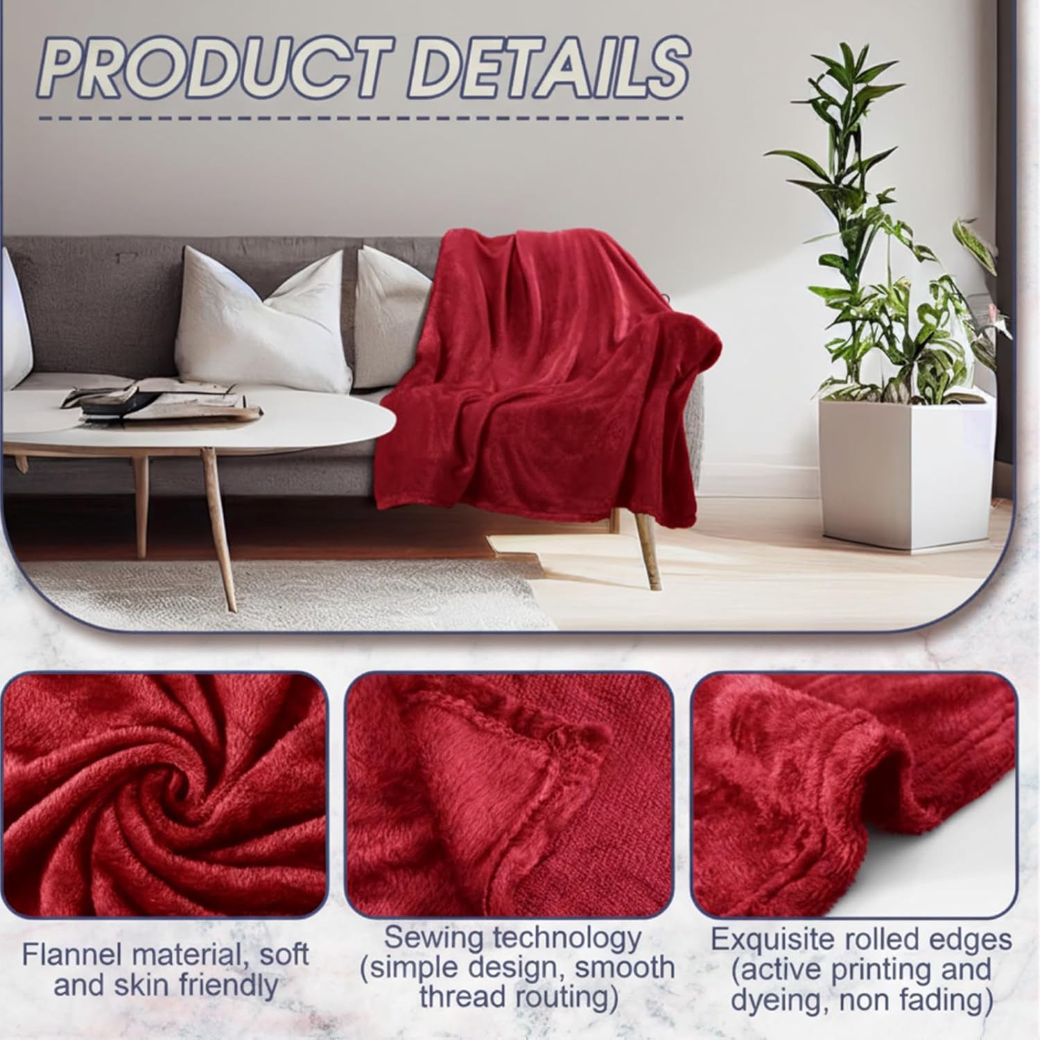 18 Pieces Throw Blankets Bulk 50 x 60 Inch Soft Warm Lightweight Fleece Flannel Blankets Bulk for Homeless Cold Weather Wedding Guests Gifts Home Couch Sofa Bed(Wine Red) - Image 5